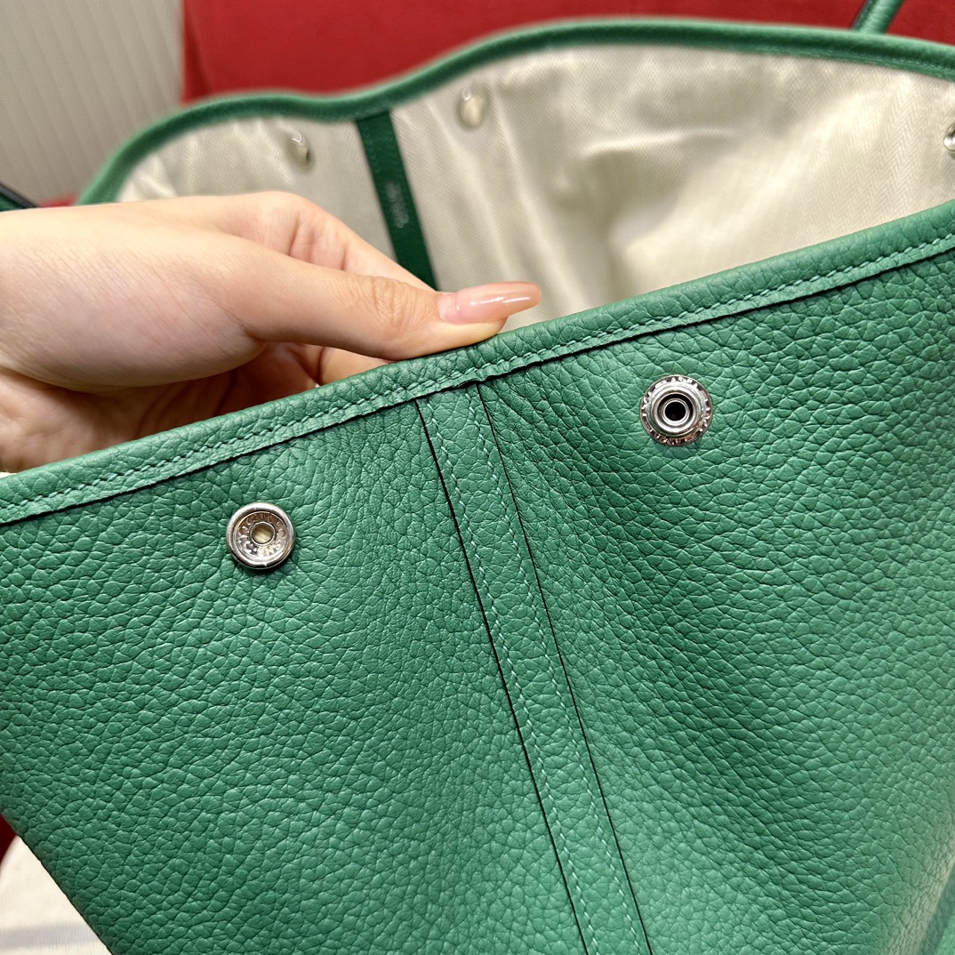 Hermes Garden Party 30cm Tote Handbag In Vert Vertigo Clemence Leather